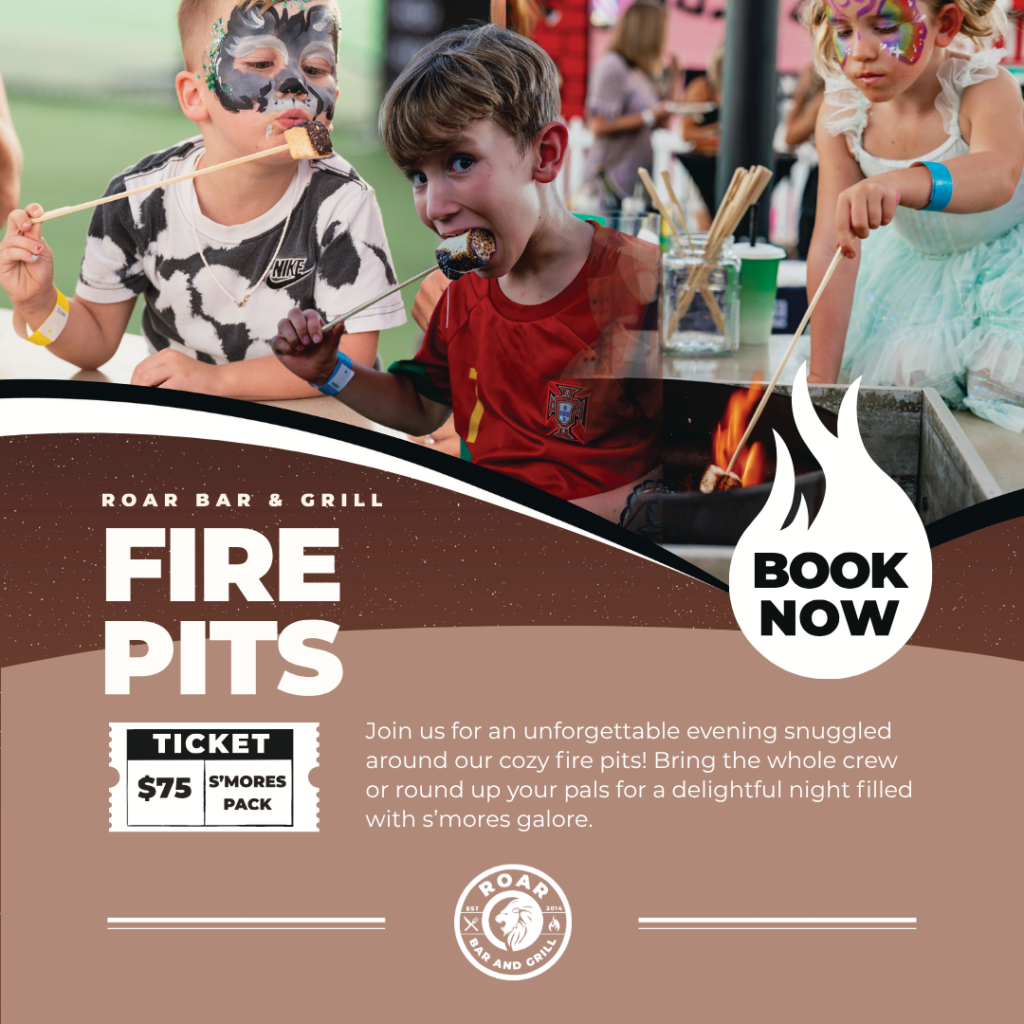 Toasting marshmallows by a fire pit at ROAR Bar & Grill
