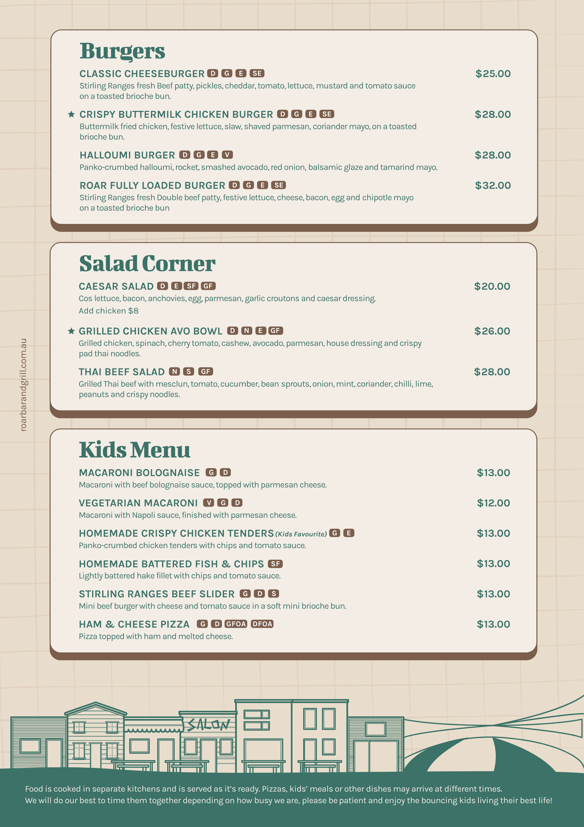 ROAR Bar & Grill Lunch Dinner Menu